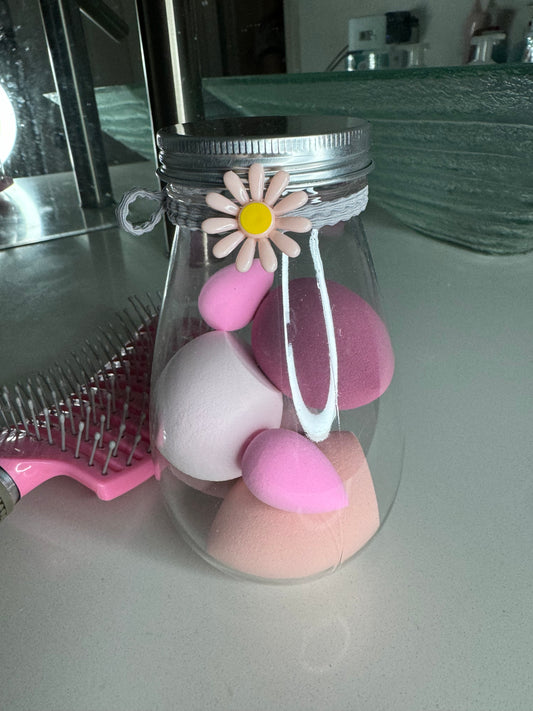 B0DVNW32Y9-Makeup Beauty Blender Sponges with Storage Jar, Pink, 6 Piece Set, Flower Lid