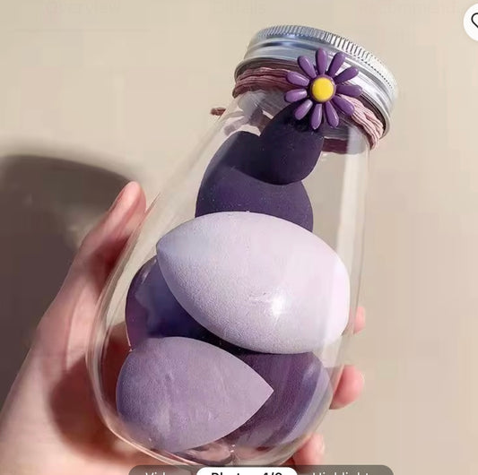 B0DVN6GD18-Makeup Beauty Blender Sponges with Storage Jar, Purple, Flower Lid