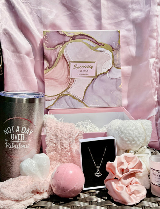 Luxury Spa Gift Box Set for Women with Bath Bomb, Tumbler, Necklace, Heart Shape Soap, Teddy Bear Wash Cloth and  Accessories