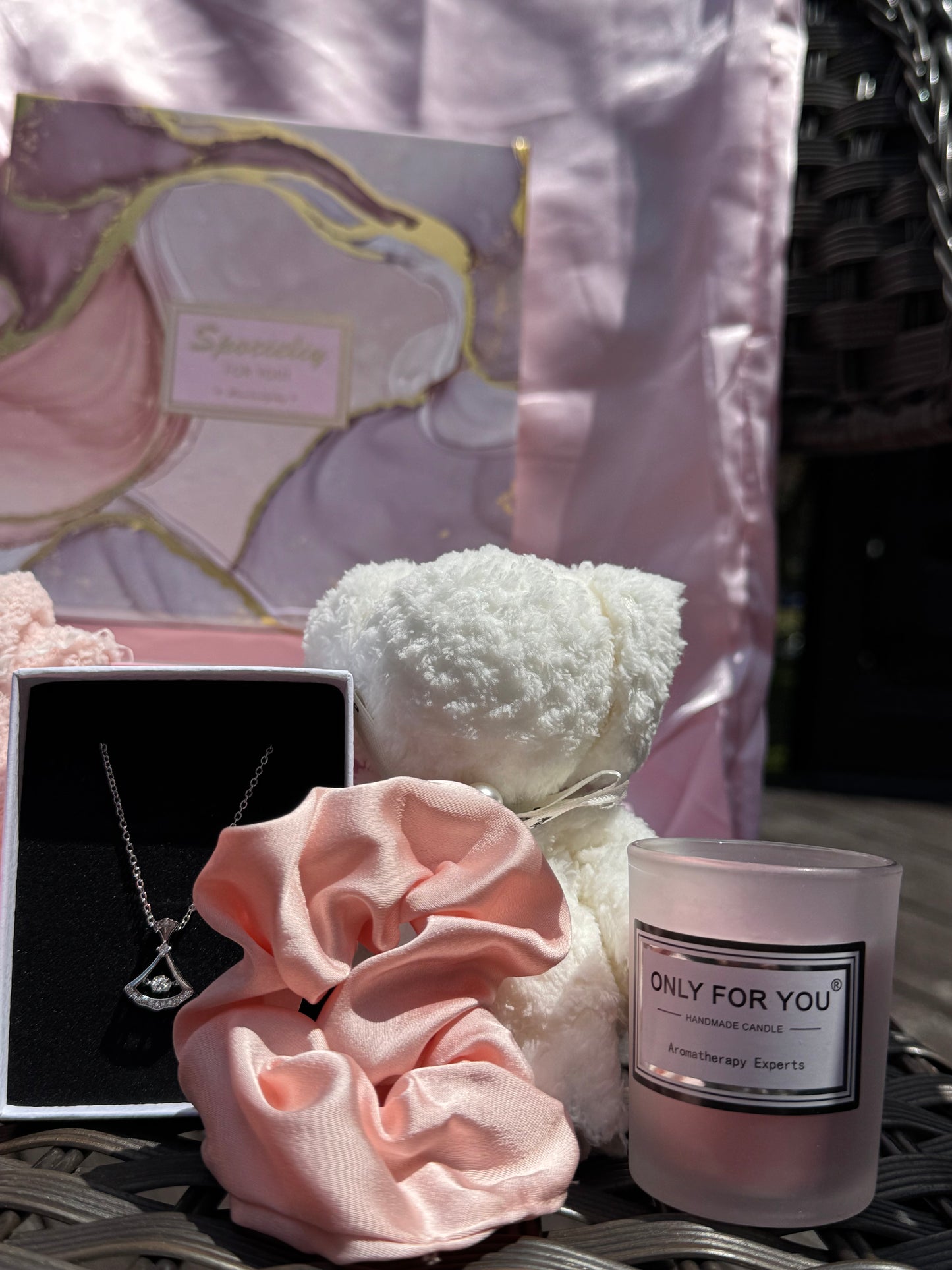 Luxury Spa Gift Box Set for Women with Bath Bomb, Tumbler, Necklace, Heart Shape Soap, Teddy Bear Wash Cloth and  Accessories