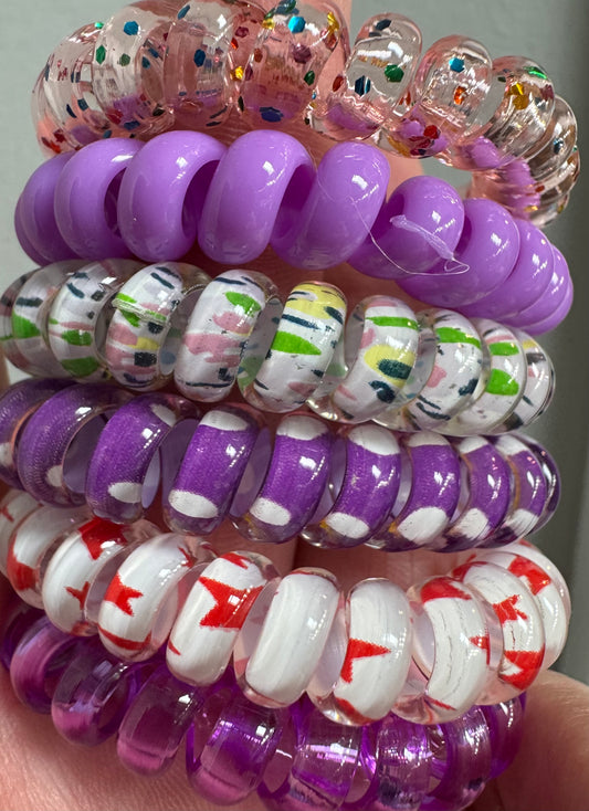 6 Piece Purple Unique Design Spiral Coil Hair Scrunchies Hair Ties